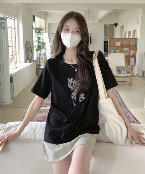 kirakiraShop(キラキラショップ)の「リボン 刺繍 デザイン Tシャツ(Tシャツ/カットソー・レディース・ブラック/グレー/ホワイト・FREE)」の9枚目の写真