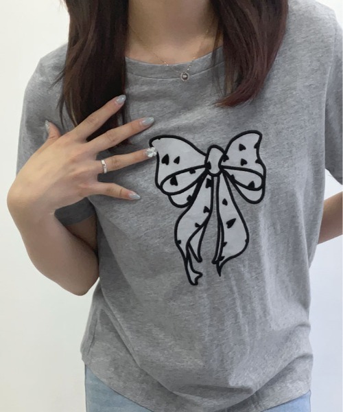 kirakiraShop(キラキラショップ)の「リボン 刺繍 デザイン Tシャツ(Tシャツ/カットソー・レディース・ブラック/グレー/ホワイト・FREE)」の12枚目の写真