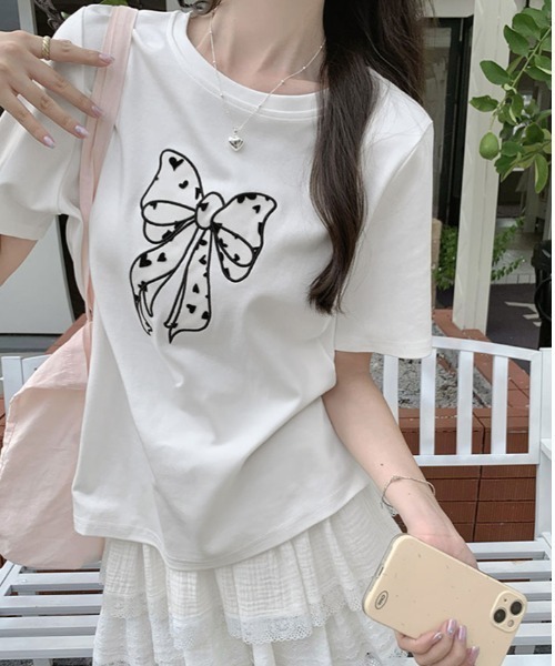 kirakiraShop(キラキラショップ)の「リボン 刺繍 デザイン Tシャツ(Tシャツ/カットソー・レディース・ブラック/グレー/ホワイト・FREE)」の19枚目の写真