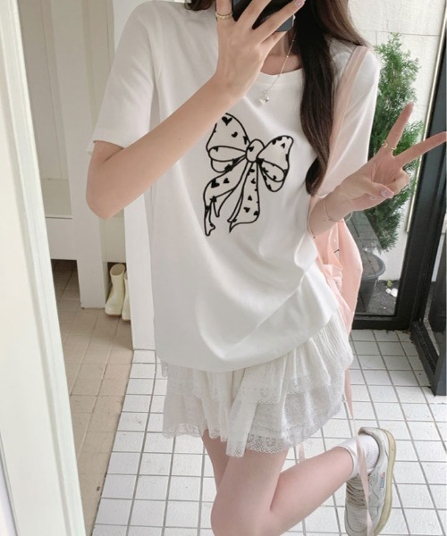 kirakiraShop(キラキラショップ)の「リボン 刺繍 デザイン Tシャツ(Tシャツ/カットソー・レディース・ブラック/グレー/ホワイト・FREE)」の20枚目の写真