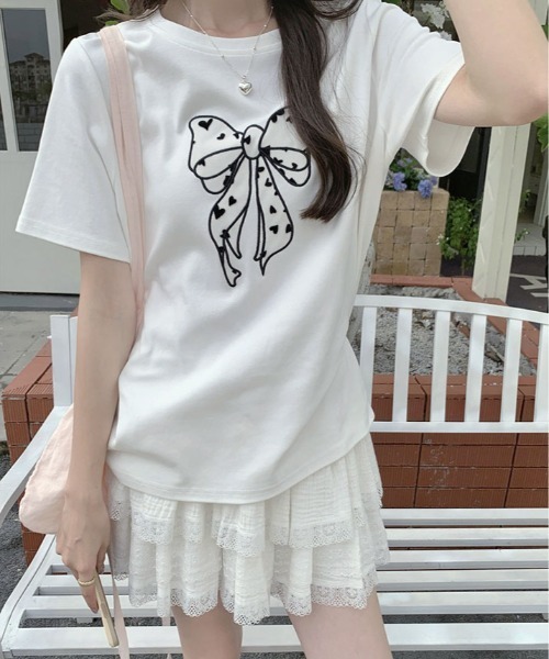 kirakiraShop(キラキラショップ)の「リボン 刺繍 デザイン Tシャツ(Tシャツ/カットソー・レディース・ブラック/グレー/ホワイト・FREE)」の21枚目の写真