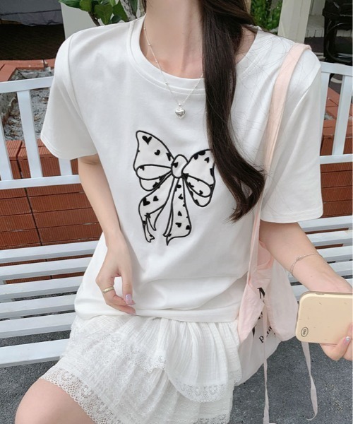 kirakiraShop(キラキラショップ)の「リボン 刺繍 デザイン Tシャツ(Tシャツ/カットソー・レディース・ブラック/グレー/ホワイト・FREE)」の22枚目の写真
