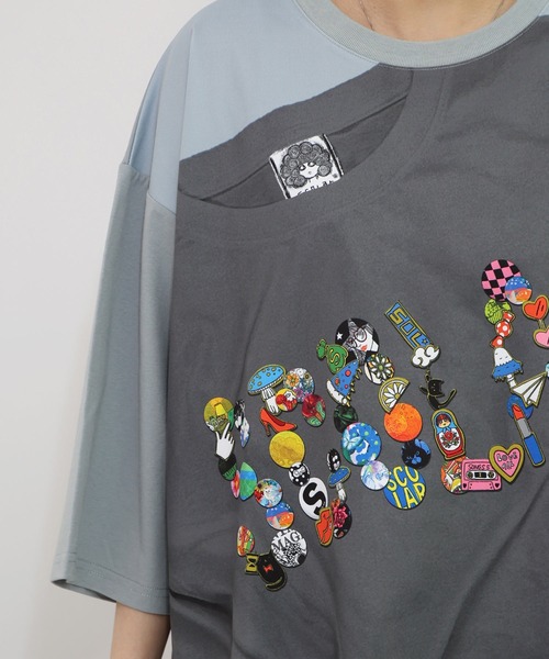 スカラー ScoLar ロゴバッヂトリックアート柄Tシャツ （ブラック） スカラー ScoLar ロゴバッヂトリックアート柄Tシャツ （ブラック