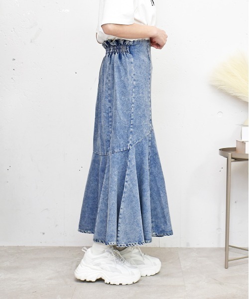 FUN（ファン）の「デニムキリカエスカート（デニムスカート・レディース・ブラック/サックスブルー/ブルー系・S/M/L）」の5枚目の写真