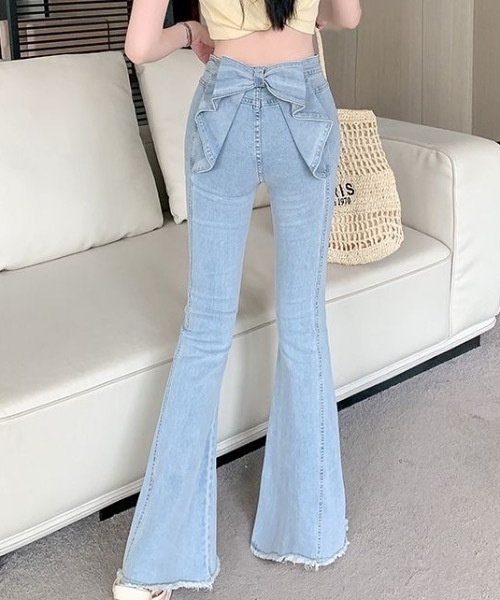 セール】バックリボンフレアデニムパンツ（デニムパンツ