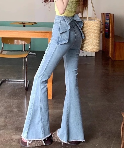 バックリボンフレアパンツ バックリボンサイドスリットフレアパンツ / Back Ribbon Side