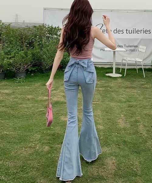 セール】バックリボンフレアデニムパンツ（デニムパンツ