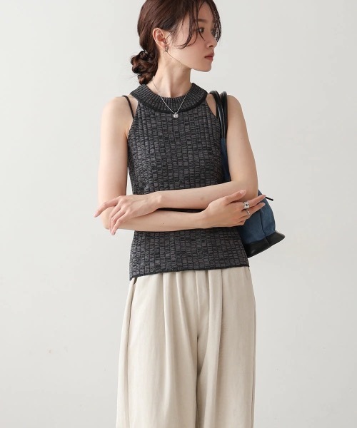 Bab（バブ）の「アメスリニットトップス（タンクトップ・レディース・チャコールグレー/ベージュ/グリーン・FREE）」の11枚目の写真