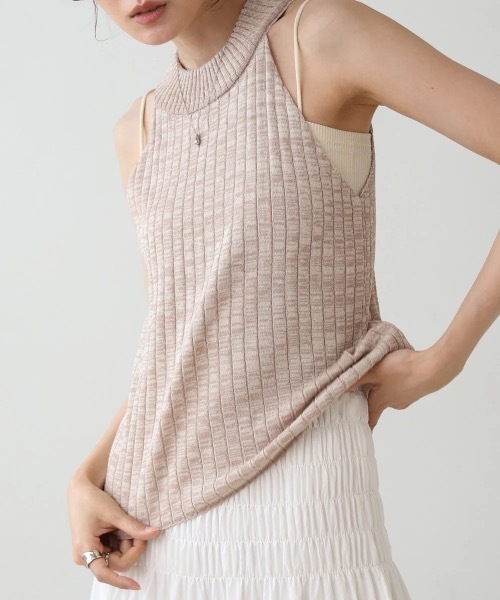 Bab（バブ）の「アメスリニットトップス（タンクトップ・レディース・チャコールグレー/ベージュ/グリーン・FREE）」の19枚目の写真