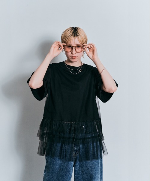 W:Huku(フーク)の「ソフトチュール ティアード ペプラム シアー トップス / ノースリーブ 袖なし(タンクトップ・レディース・オフホワイト/ブラック・FREE)」の15枚目の写真