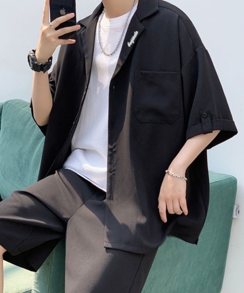 CERCA（チェルカ）の「【NOWLE】リラックスフィット オープンカラー 半袖シャツ＆ハーフパンツ サマー セットアップ（セットアップ・メンズ・ブラック/グレー・MEDIUM/LARGE）」の2枚目の写真