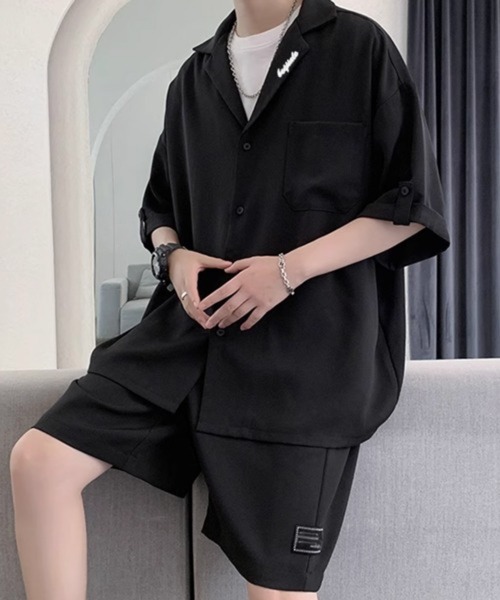 CERCA（チェルカ）の「【NOWLE】リラックスフィット オープンカラー 半袖シャツ＆ハーフパンツ サマー セットアップ（セットアップ・メンズ・ブラック/グレー・MEDIUM/LARGE）」の9枚目の写真