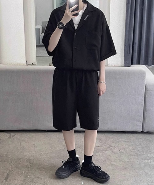 CERCA（チェルカ）の「【NOWLE】リラックスフィット オープンカラー 半袖シャツ＆ハーフパンツ サマー セットアップ（セットアップ・メンズ・ブラック/グレー・MEDIUM/LARGE）」の8枚目の写真