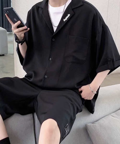 CERCA（チェルカ）の「【NOWLE】リラックスフィット オープンカラー 半袖シャツ＆ハーフパンツ サマー セットアップ（セットアップ・メンズ・ブラック/グレー・MEDIUM/LARGE）」の7枚目の写真