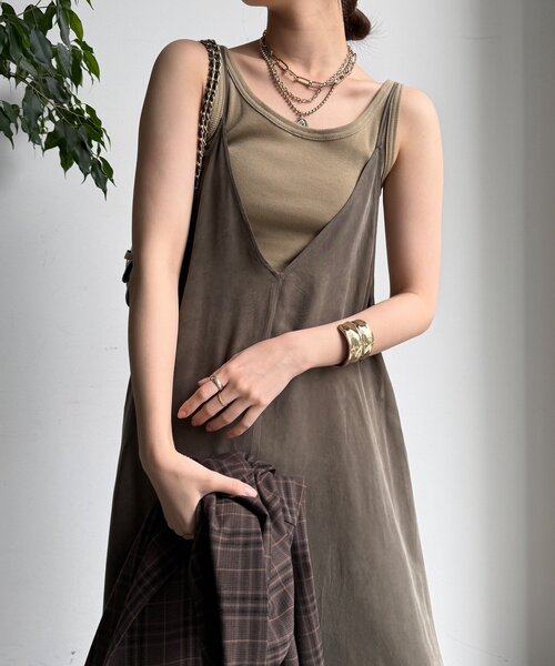 DOUDOU ベージュ キャミワンピース 38 DouDou（ドゥドゥ） キャミソールワンピース 38 ベージュ レディース