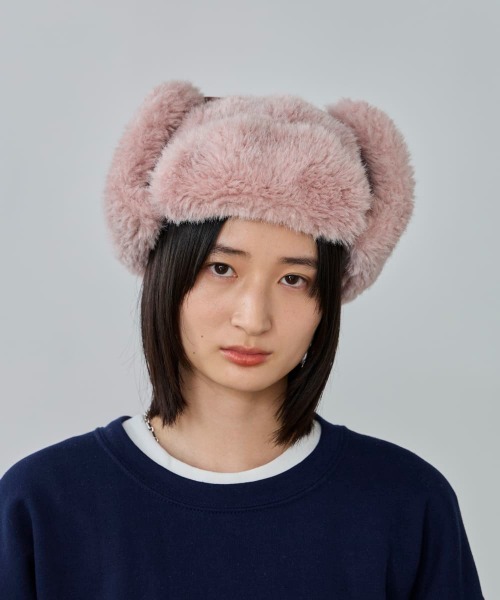 OVERRIDE（オーバーライド）の「OVERRIDE  MINI FUR TRAPPER SGP / オーバーライド（ハット・レディース・ホワイト/ピンク/ベージュ・57~59cm）」の3枚目の写真