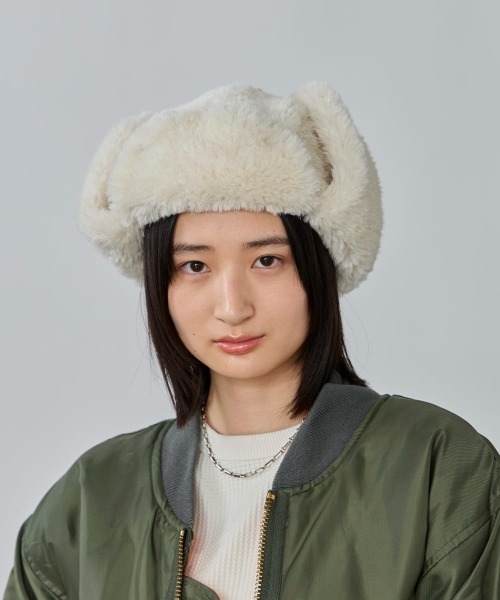 OVERRIDE（オーバーライド）の「OVERRIDE  MINI FUR TRAPPER SGP / オーバーライド（ハット・レディース・ホワイト/ピンク/ベージュ・57~59cm）」の4枚目の写真