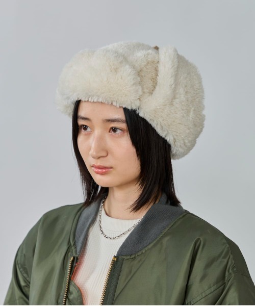 OVERRIDE（オーバーライド）の「OVERRIDE  MINI FUR TRAPPER SGP / オーバーライド（ハット・レディース・ホワイト/ピンク/ベージュ・57~59cm）」の5枚目の写真