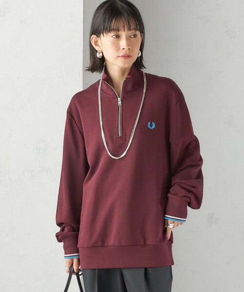 FRED PERRY(フレッドペリー)の「FRED PERRY: M3574 HALF ZIP SHIRT(スウェット・レディース・ベージュ/ネイビー/ワイン・ONE SIZE)」の4枚目の写真