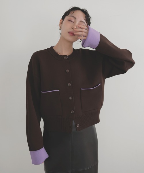 LIAN（リアン）の「バイカラーニットカーディガン【入荷禁止】（カーディガン/ボレロ・レディース・アイボリー/チャコールグレー/グレー/ブラウン・FREE）」の6枚目の写真