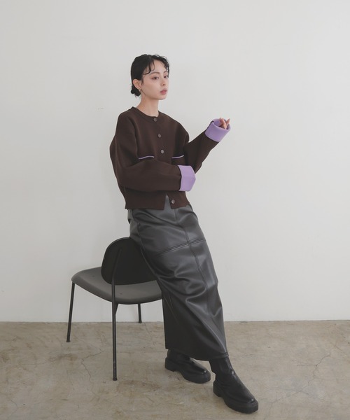 LIAN（リアン）の「バイカラーニットカーディガン【入荷禁止】（カーディガン/ボレロ・レディース・アイボリー/チャコールグレー/グレー/ブラウン・FREE）」の8枚目の写真