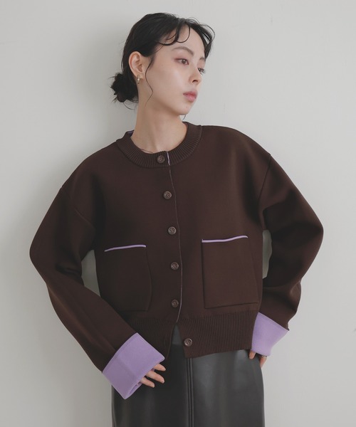 LIAN（リアン）の「バイカラーニットカーディガン【入荷禁止】（カーディガン/ボレロ・レディース・アイボリー/チャコールグレー/グレー/ブラウン・FREE）」の9枚目の写真