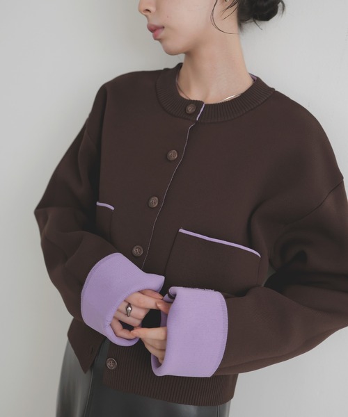 LIAN（リアン）の「バイカラーニットカーディガン【入荷禁止】（カーディガン/ボレロ・レディース・アイボリー/チャコールグレー/グレー/ブラウン・FREE）」の10枚目の写真