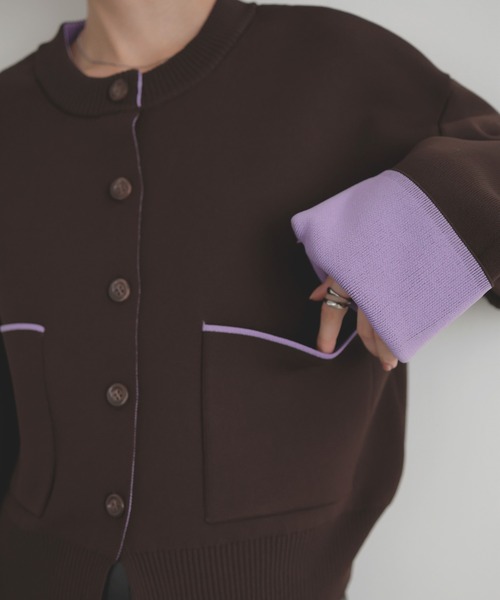 LIAN（リアン）の「バイカラーニットカーディガン【入荷禁止】（カーディガン/ボレロ・レディース・アイボリー/チャコールグレー/グレー/ブラウン・FREE）」の11枚目の写真