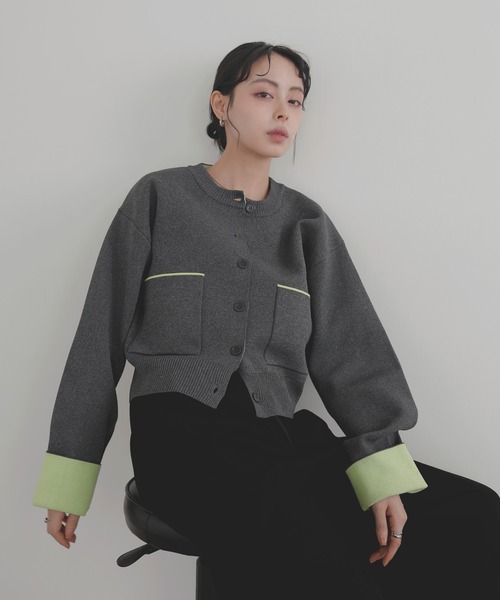 セール】バイカラーニットカーディガン（カーディガン/ボレロ