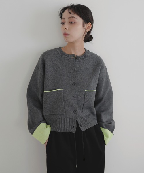 LIAN（リアン）の「バイカラーニットカーディガン【入荷禁止】（カーディガン/ボレロ・レディース・アイボリー/チャコールグレー/グレー/ブラウン・FREE）」の13枚目の写真