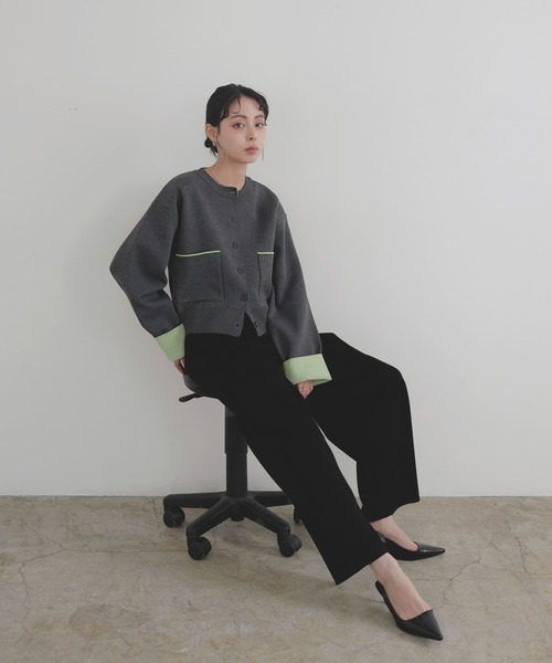 LIAN（リアン）の「バイカラーニットカーディガン【入荷禁止】（カーディガン/ボレロ・レディース・アイボリー/チャコールグレー/グレー/ブラウン・FREE）」の14枚目の写真