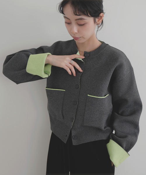 LIAN（リアン）の「バイカラーニットカーディガン【入荷禁止】（カーディガン/ボレロ・レディース・アイボリー/チャコールグレー/グレー/ブラウン・FREE）」の15枚目の写真
