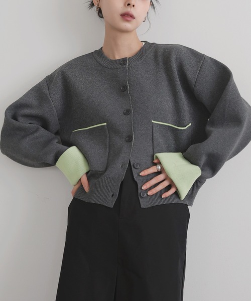 セール】バイカラーニットカーディガン（カーディガン/ボレロ）｜LIAN