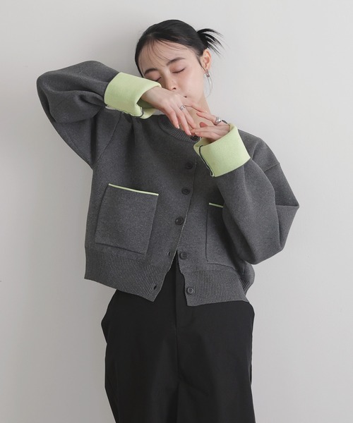 ❤️未使用タグ付き❤️リボン×バイカラーニットカーディガン MOUSSY | BI COLOR ニットカーディガン (カーディガン ) |SHEL