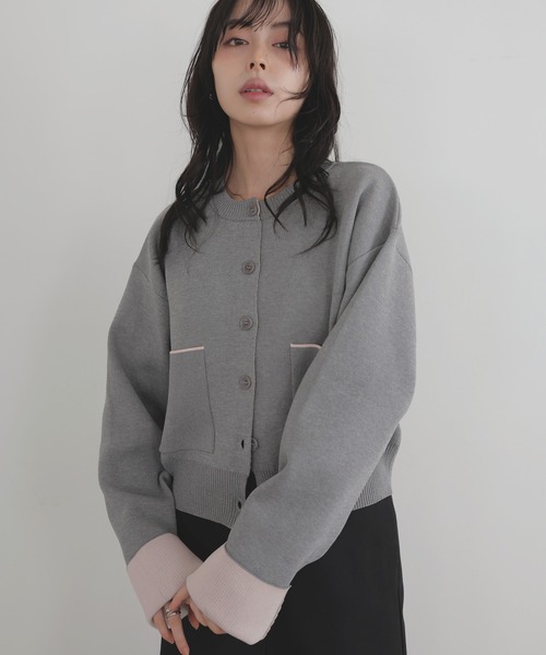 セール】バイカラーニットカーディガン（カーディガン/ボレロ