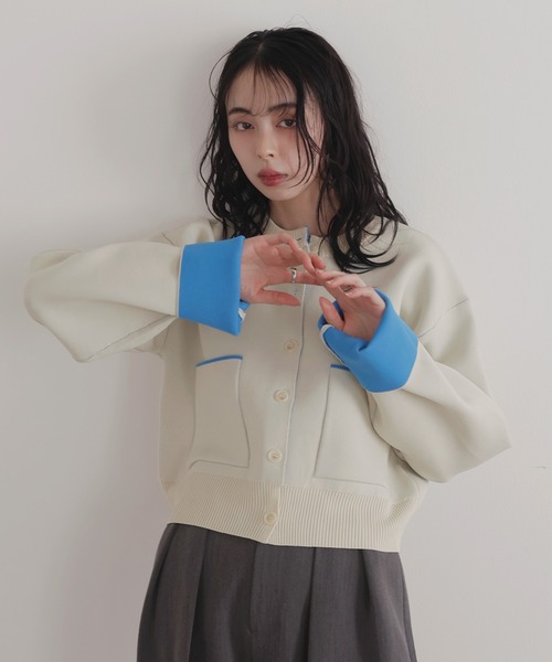 セール】バイカラーニットカーディガン（カーディガン/ボレロ