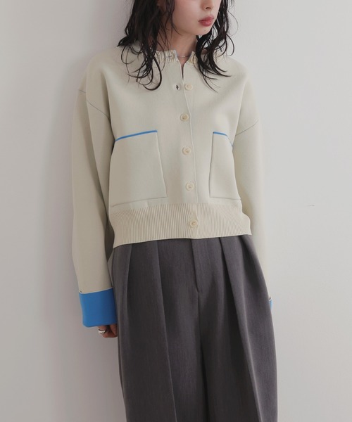 セール】バイカラーニットカーディガン（カーディガン/ボレロ