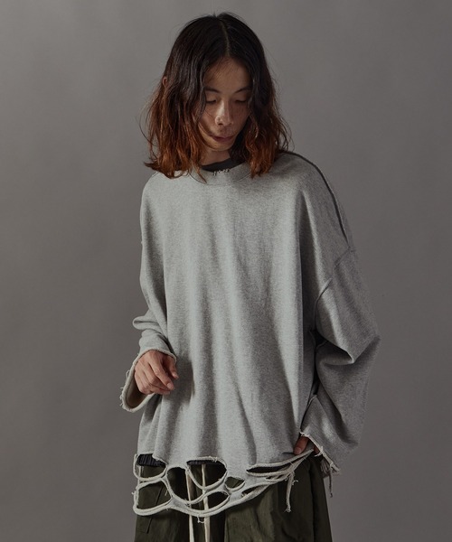 Theater code(シアターコード)の「Distressed sweatshirt/ダメージ加工スウェット(スウェット・メンズ・ブラック/グレー・FREE)」の2枚目の写真