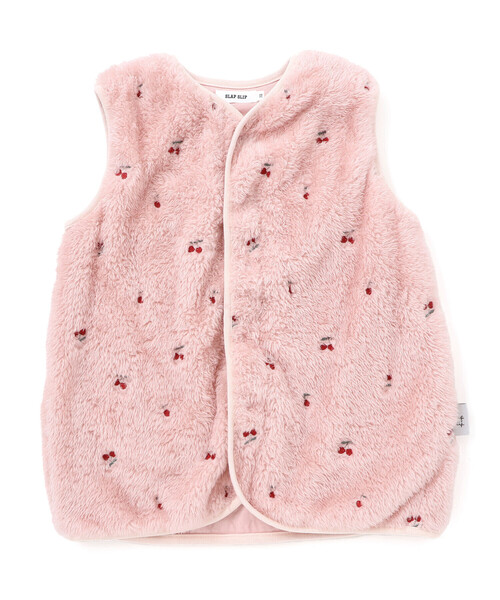 SLAP SLIP BABY(スラップスリップベビー)の「【お揃い】総柄刺しゅうもこもこボアスリーパーベビー(ベビーパジャマ/スリーパー・キッズ・ピンク/オフホワイト・FREE)」の2枚目の写真