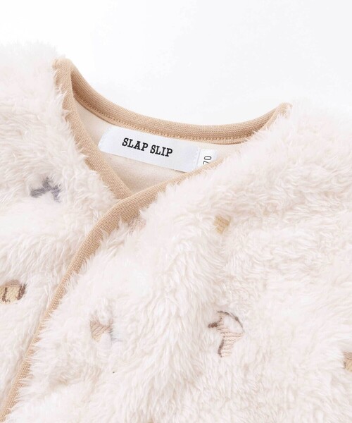 SLAP SLIP BABY(スラップスリップベビー)の「【お揃い】総柄刺しゅうもこもこボアスリーパーベビー(ベビーパジャマ/スリーパー・キッズ・ピンク/オフホワイト・FREE)」の6枚目の写真