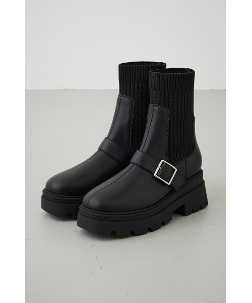 ベルトデザイントラックソールソックスブーツ（ブーツ）｜AZUL BY