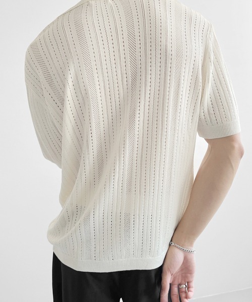 NOWLE(ノウル)の「【NOWLE】透かし編み サマーメッシュ ニット シャツ(シャツ/ブラウス・メンズ・グレー/オフホワイト/ブラック・MEDIUM/X-LARGE/LARGE)」の10枚目の写真