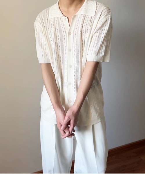 NOWLE(ノウル)の「【NOWLE】透かし編み サマーメッシュ ニット シャツ(シャツ/ブラウス・メンズ・グレー/オフホワイト/ブラック・MEDIUM/X-LARGE/LARGE)」の16枚目の写真