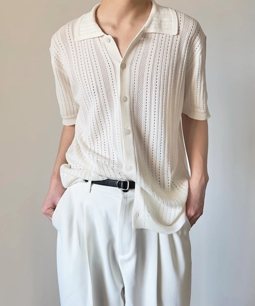 NOWLE(ノウル)の「【NOWLE】透かし編み サマーメッシュ ニット シャツ(シャツ/ブラウス・メンズ・グレー/オフホワイト/ブラック・MEDIUM/X-LARGE/LARGE)」の17枚目の写真