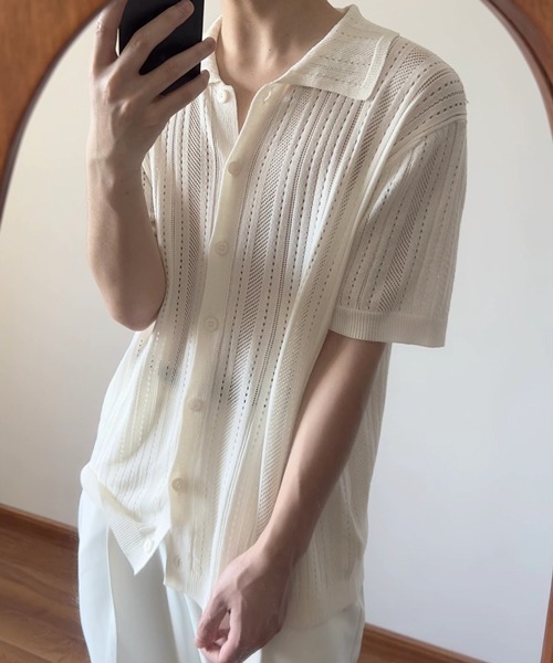 NOWLE(ノウル)の「【NOWLE】透かし編み サマーメッシュ ニット シャツ(シャツ/ブラウス・メンズ・グレー/オフホワイト/ブラック・MEDIUM/X-LARGE/LARGE)」の18枚目の写真