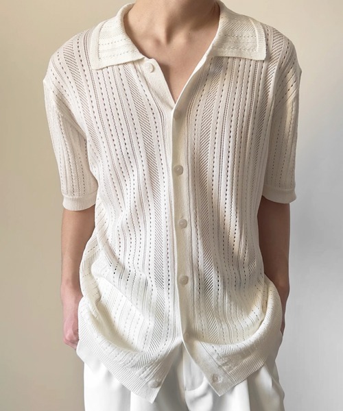 NOWLE(ノウル)の「【NOWLE】透かし編み サマーメッシュ ニット シャツ(シャツ/ブラウス・メンズ・グレー/オフホワイト/ブラック・MEDIUM/X-LARGE/LARGE)」の20枚目の写真