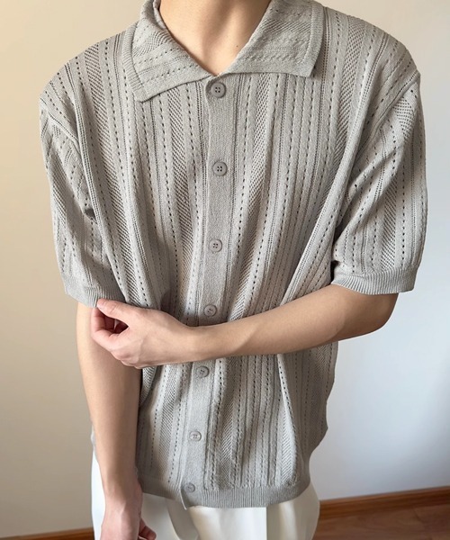 NOWLE(ノウル)の「【NOWLE】透かし編み サマーメッシュ ニット シャツ(シャツ/ブラウス・メンズ・グレー/オフホワイト/ブラック・MEDIUM/X-LARGE/LARGE)」の21枚目の写真