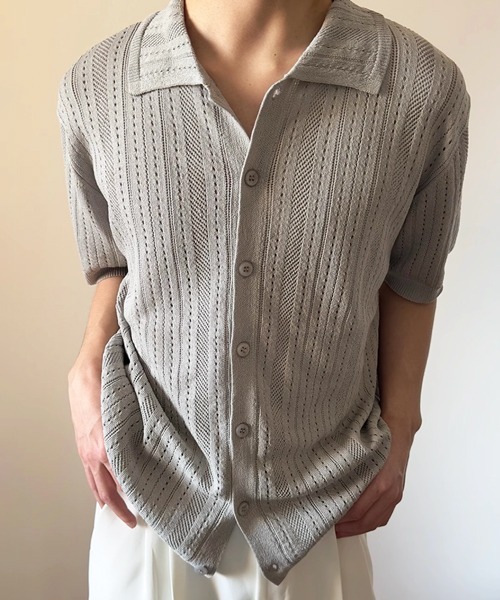 NOWLE(ノウル)の「【NOWLE】透かし編み サマーメッシュ ニット シャツ(シャツ/ブラウス・メンズ・グレー/オフホワイト/ブラック・MEDIUM/X-LARGE/LARGE)」の22枚目の写真