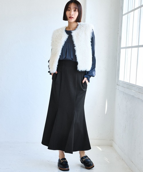 VIS（ビス）の「【美easy】ウーリッシュマーメイドスカート/セットアップ対応・イージーケア（スカート・レディース・ダークブラウン/ベージュ系その他2/ベージュ/ブラック/グレー/オフホワイト・SS/S/M/L）」の20枚目の写真