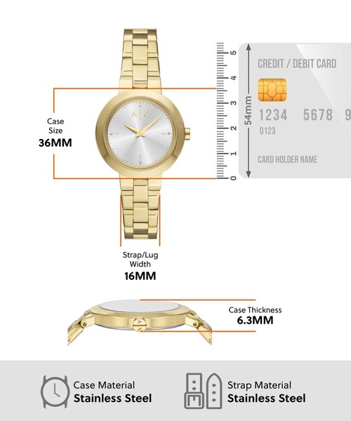 ARMANI EXCHANGE(アルマーニエクスチェンジ)の「アルマーニ・エクスチェンジ 腕時計 レディース アナログ ステンレス AX5180(アナログ腕時計・レディース・ゴールド・FREE)」の5枚目の写真